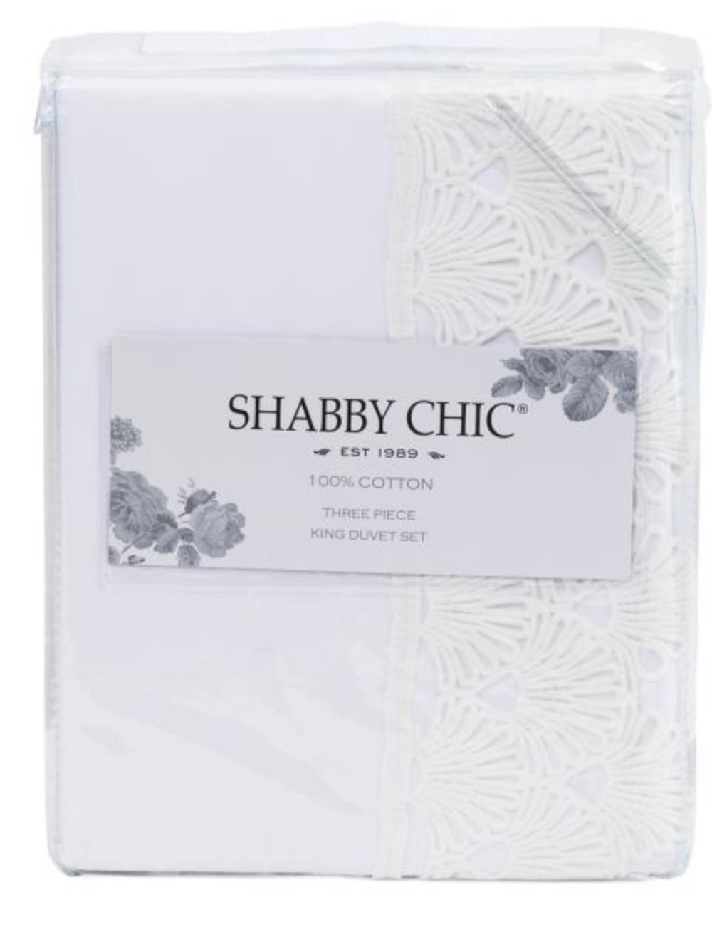 Shabby Chic White Cotton Duvet Set with Lace Trim
